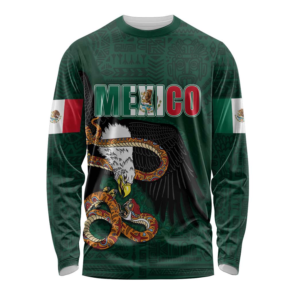 Personalized Mexican Culture Long Sleeve Shirt Aztec Spirit Mexico with Eagle Emblem and Maya Ancient - Wonder Print Shop