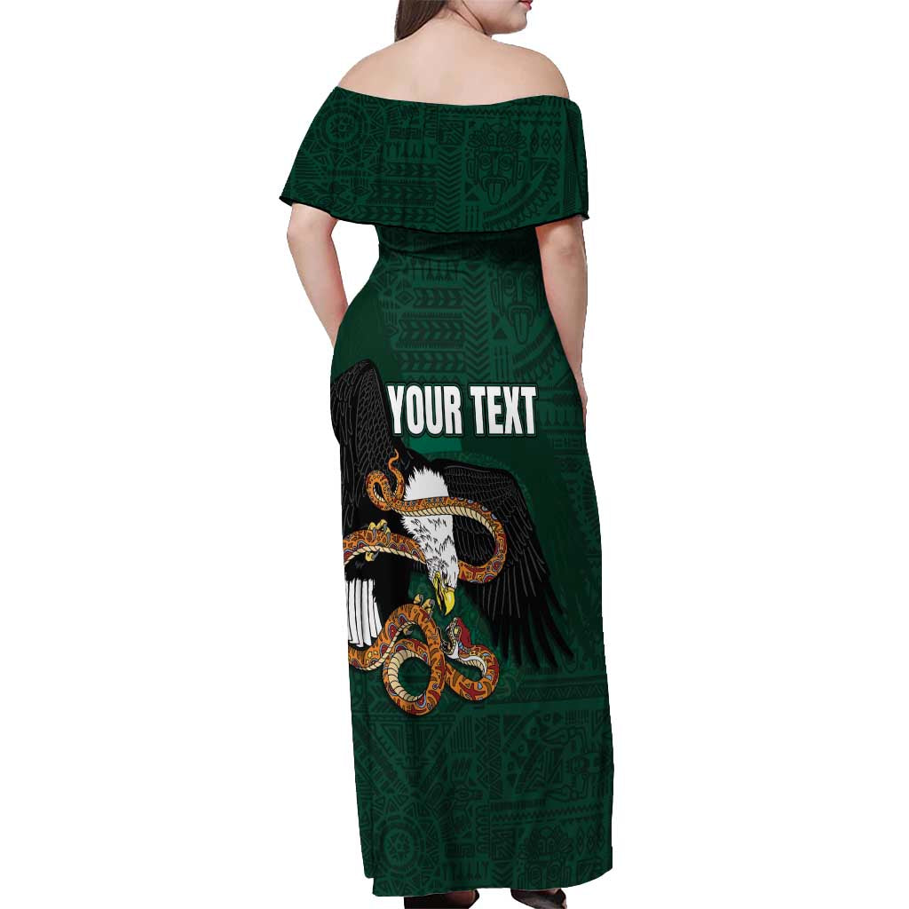 Personalized Mexican Culture Off Shoulder Maxi Dress Aztec Spirit Mexico with Eagle Emblem and Maya Ancient - Wonder Print Shop