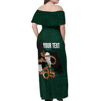 Personalized Mexican Culture Off Shoulder Maxi Dress Aztec Spirit Mexico with Eagle Emblem and Maya Ancient - Wonder Print Shop