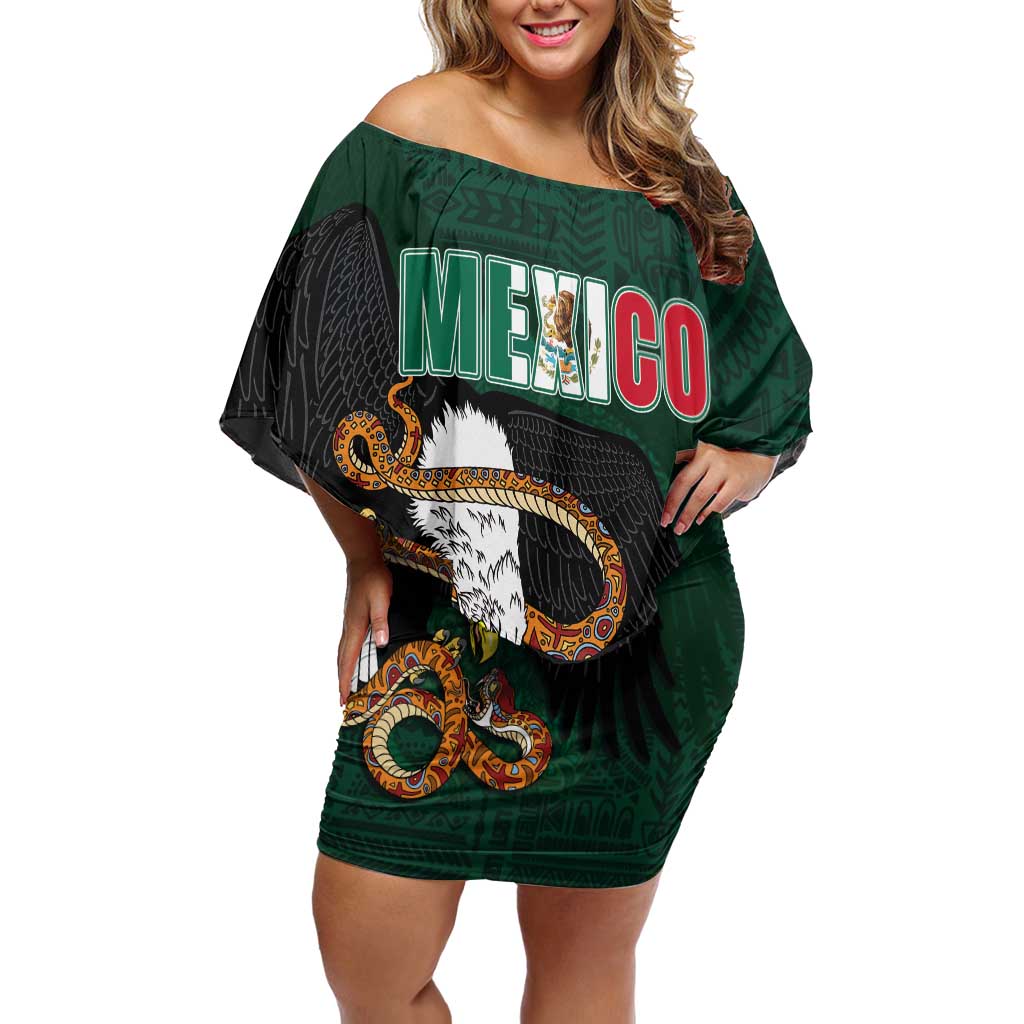 Personalized Mexican Culture Off Shoulder Short Dress Aztec Spirit Mexico with Eagle Emblem and Maya Ancient - Wonder Print Shop