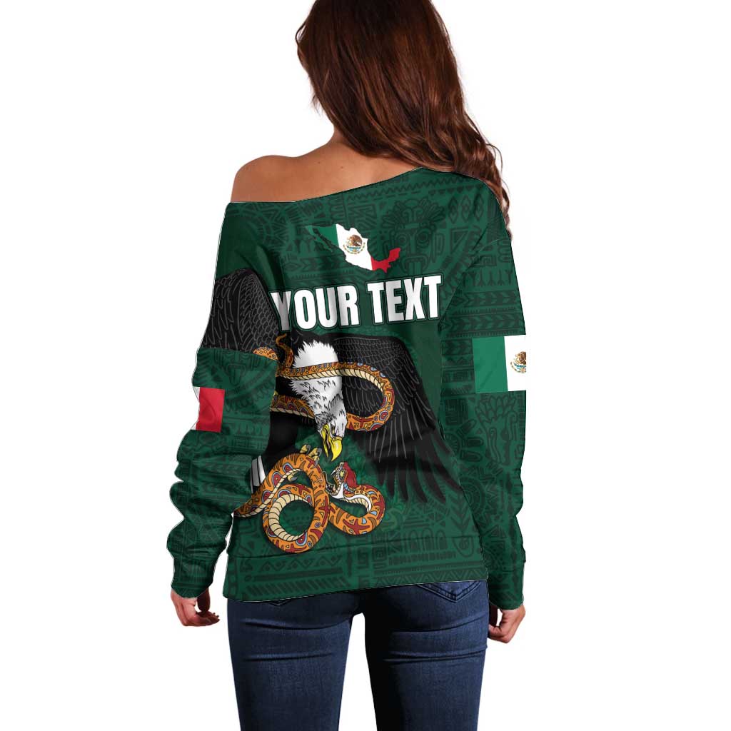 Personalized Mexican Culture Off Shoulder Sweater Aztec Spirit Mexico with Eagle Emblem and Maya Ancient - Wonder Print Shop