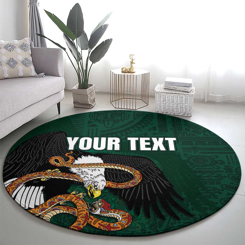 Personalized Mexican Culture Round Carpet Aztec Spirit Mexico with Eagle Emblem and Maya Ancient