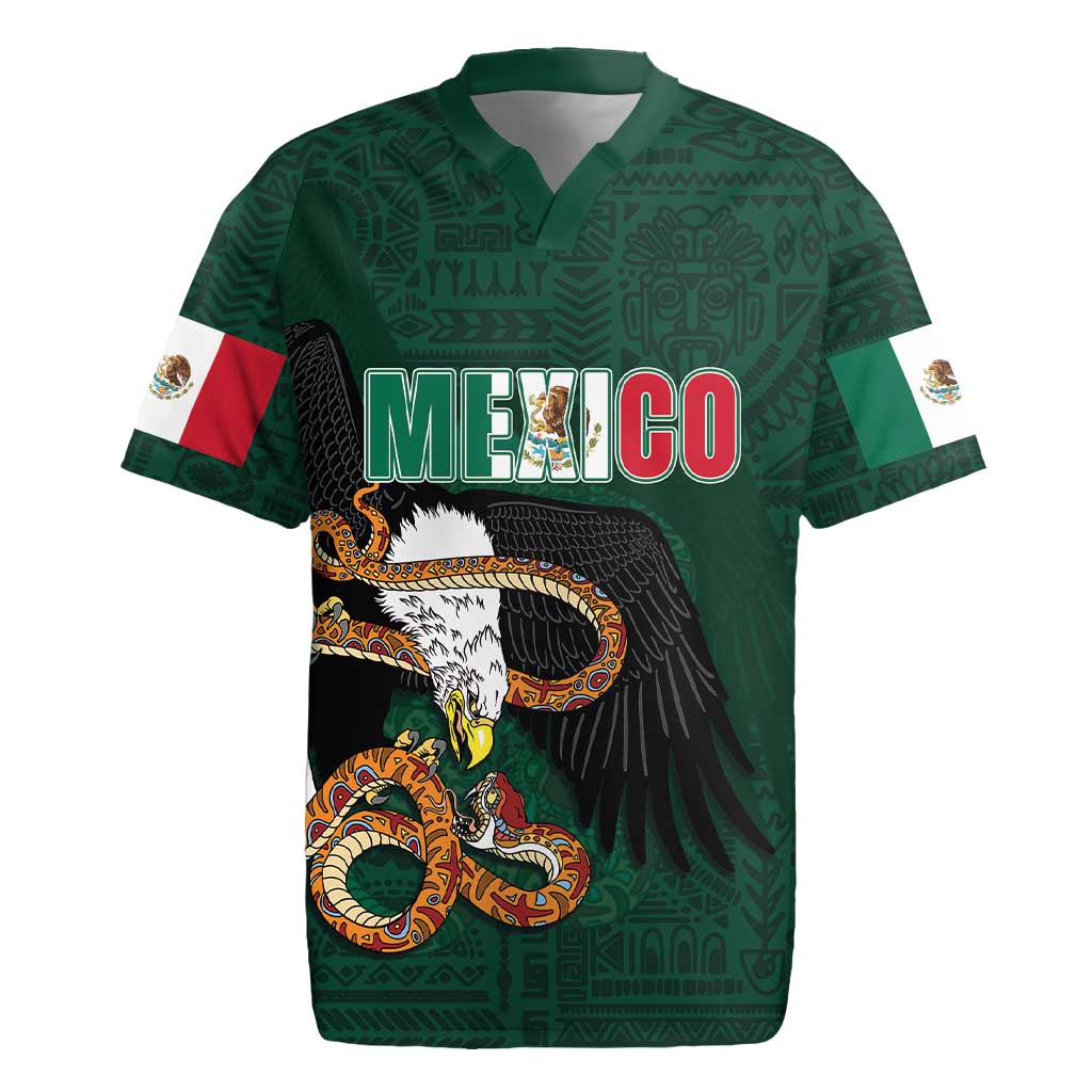 Personalized Mexican Culture Rugby Jersey Aztec Spirit Mexico with Eagle Emblem and Maya Ancient - Wonder Print Shop