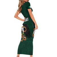 Personalized Mexican Culture Short Sleeve Bodycon Dress Aztec Spirit Mexico with Eagle Emblem and Maya Ancient - Wonder Print Shop
