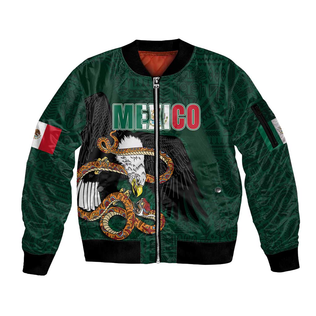 Personalized Mexican Culture Sleeve Zip Bomber Jacket Aztec Spirit Mexico with Eagle Emblem and Maya Ancient - Wonder Print Shop