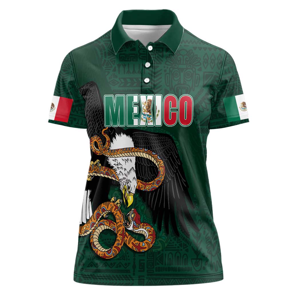 Personalized Mexican Culture Women Polo Shirt Aztec Spirit Mexico with Eagle Emblem and Maya Ancient - Wonder Print Shop