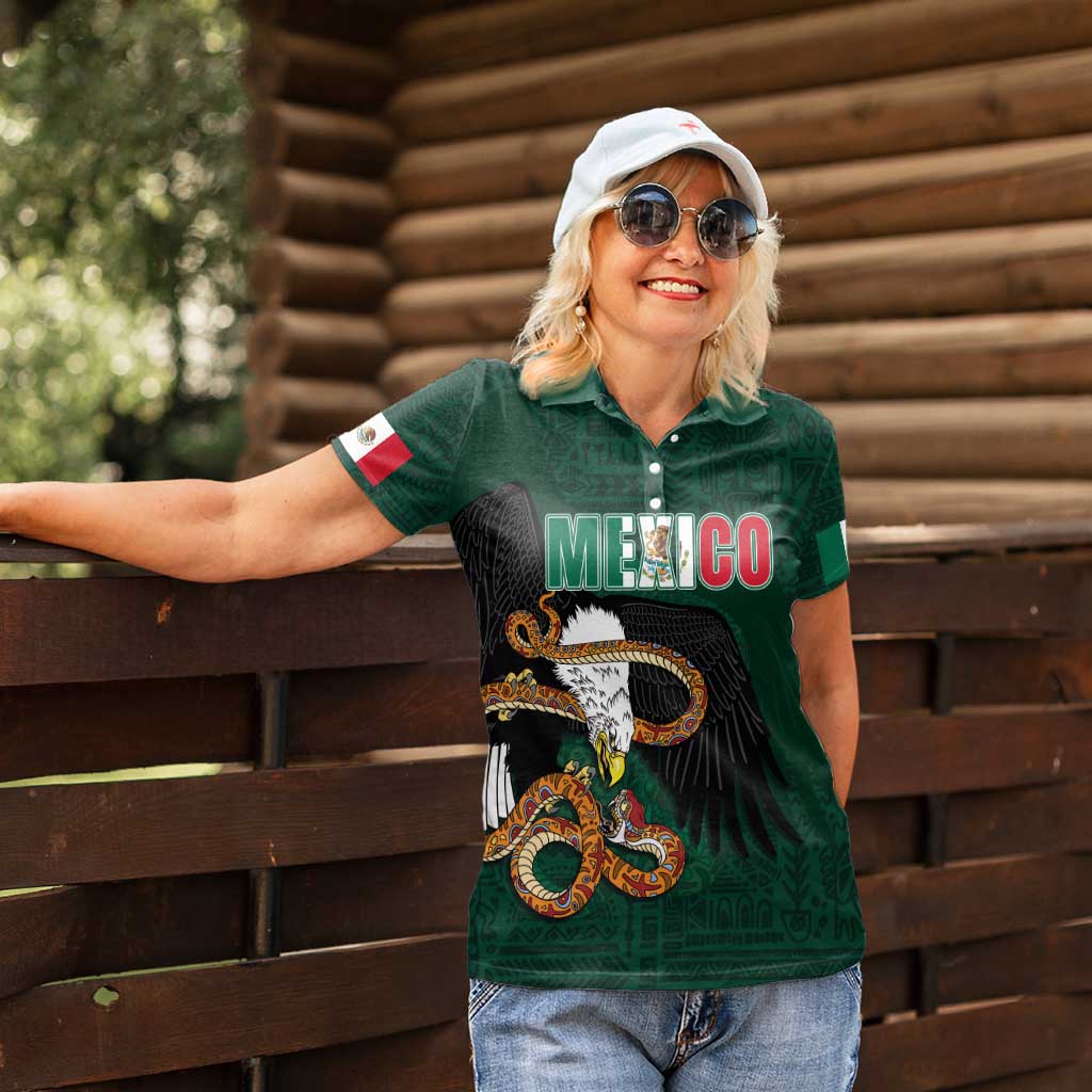Personalized Mexican Culture Women Polo Shirt Aztec Spirit Mexico with Eagle Emblem and Maya Ancient - Wonder Print Shop