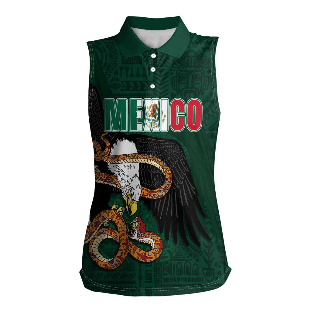 Personalized Mexican Culture Women Sleeveless Polo Shirt Aztec Spirit Mexico with Eagle Emblem and Maya Ancient - Wonder Print Shop