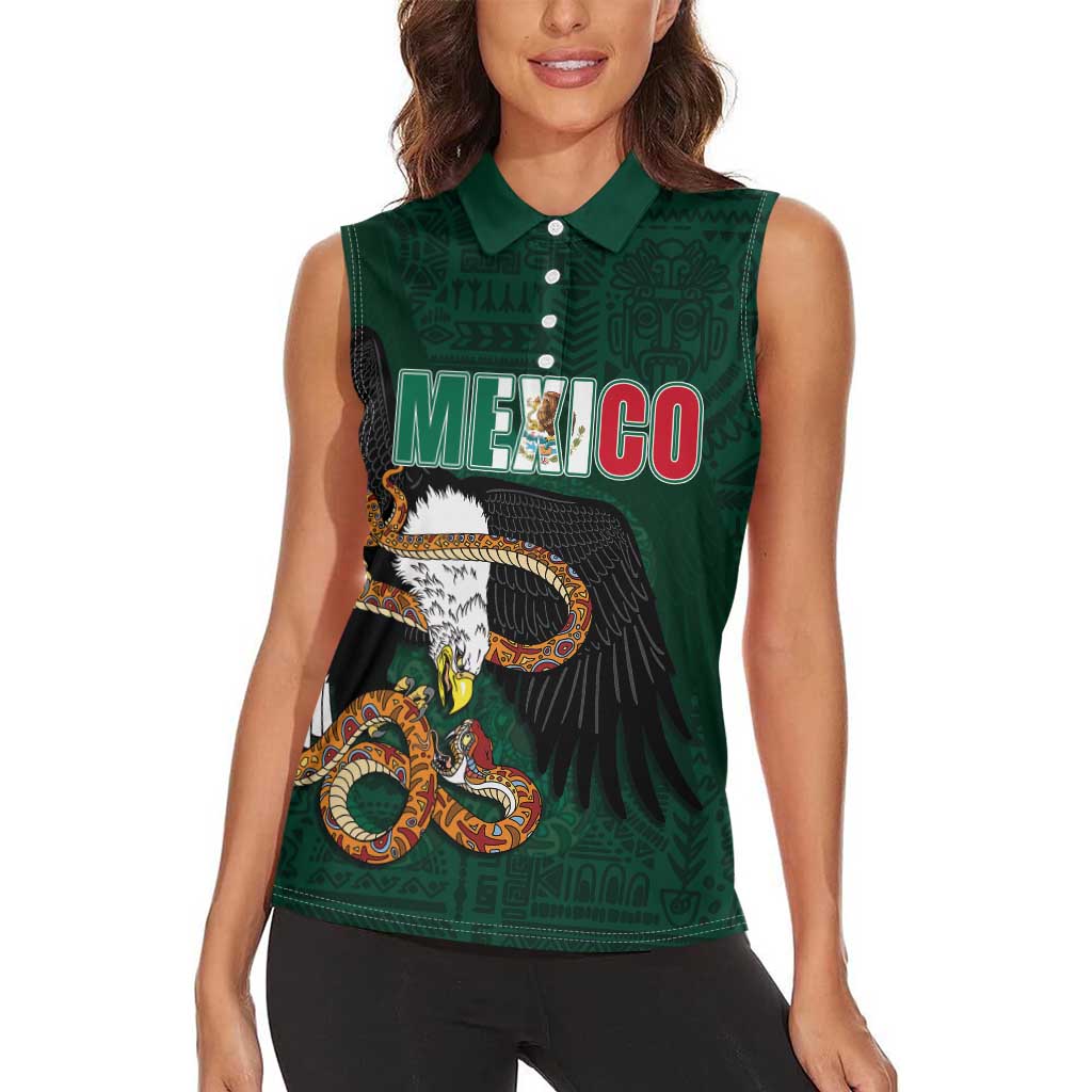 Personalized Mexican Culture Women Sleeveless Polo Shirt Aztec Spirit Mexico with Eagle Emblem and Maya Ancient - Wonder Print Shop