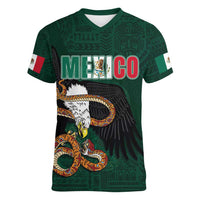 Personalized Mexican Culture Women V-Neck T-Shirt Aztec Spirit Mexico with Eagle Emblem and Maya Ancient - Wonder Print Shop