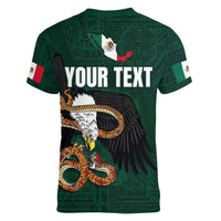 Personalized Mexican Culture Women V-Neck T-Shirt Aztec Spirit Mexico with Eagle Emblem and Maya Ancient - Wonder Print Shop