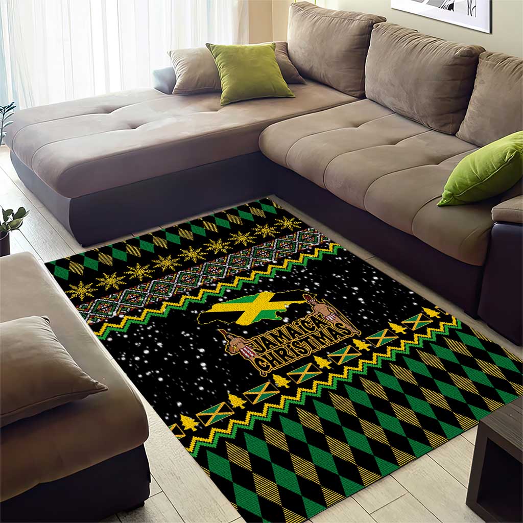 Jamaican Christmas Area Rug - Rastafarian Lion with Xmas Elements Reggae Style - Wonder Print Shop