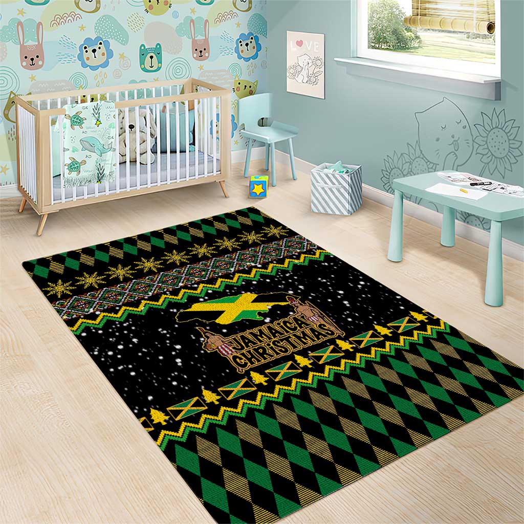Jamaican Christmas Area Rug - Rastafarian Lion with Xmas Elements Reggae Style - Wonder Print Shop
