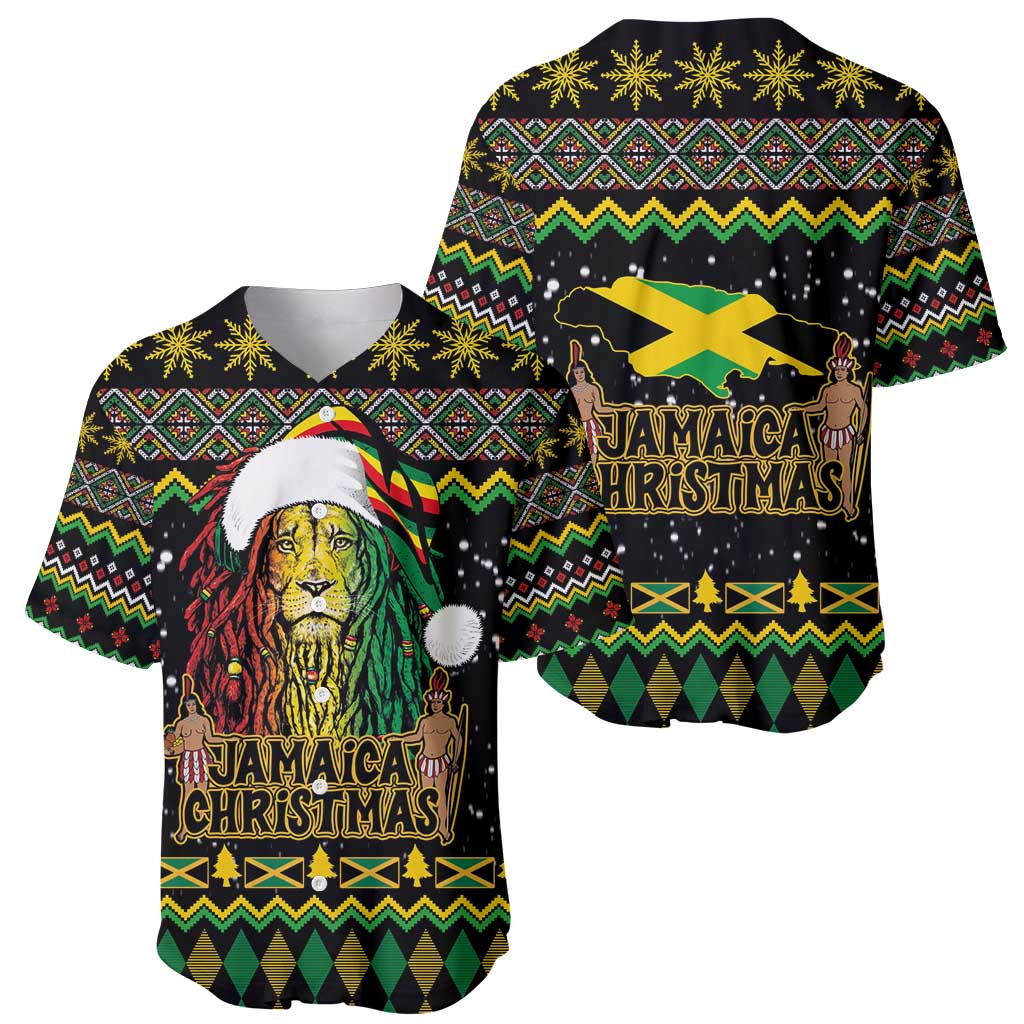 Jamaican Christmas Baseball Jersey - Rastafarian Lion with Xmas Elements Reggae Style - Wonder Print Shop