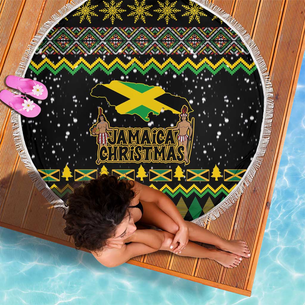 Jamaican Christmas Beach Blanket - Rastafarian Lion with Xmas Elements Reggae Style - Wonder Print Shop
