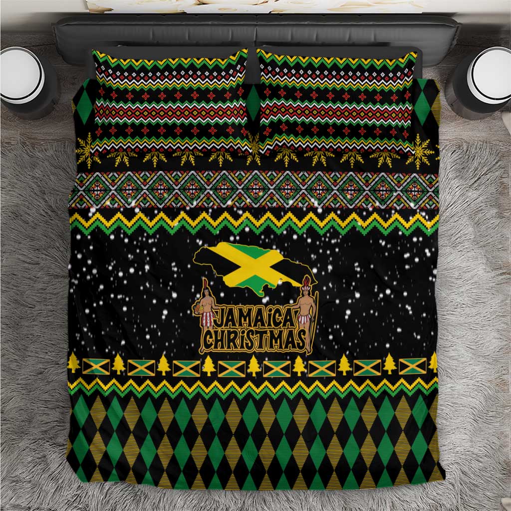 Jamaican Christmas Bedding Set - Rastafarian Lion with Xmas Elements Reggae Style - Wonder Print Shop