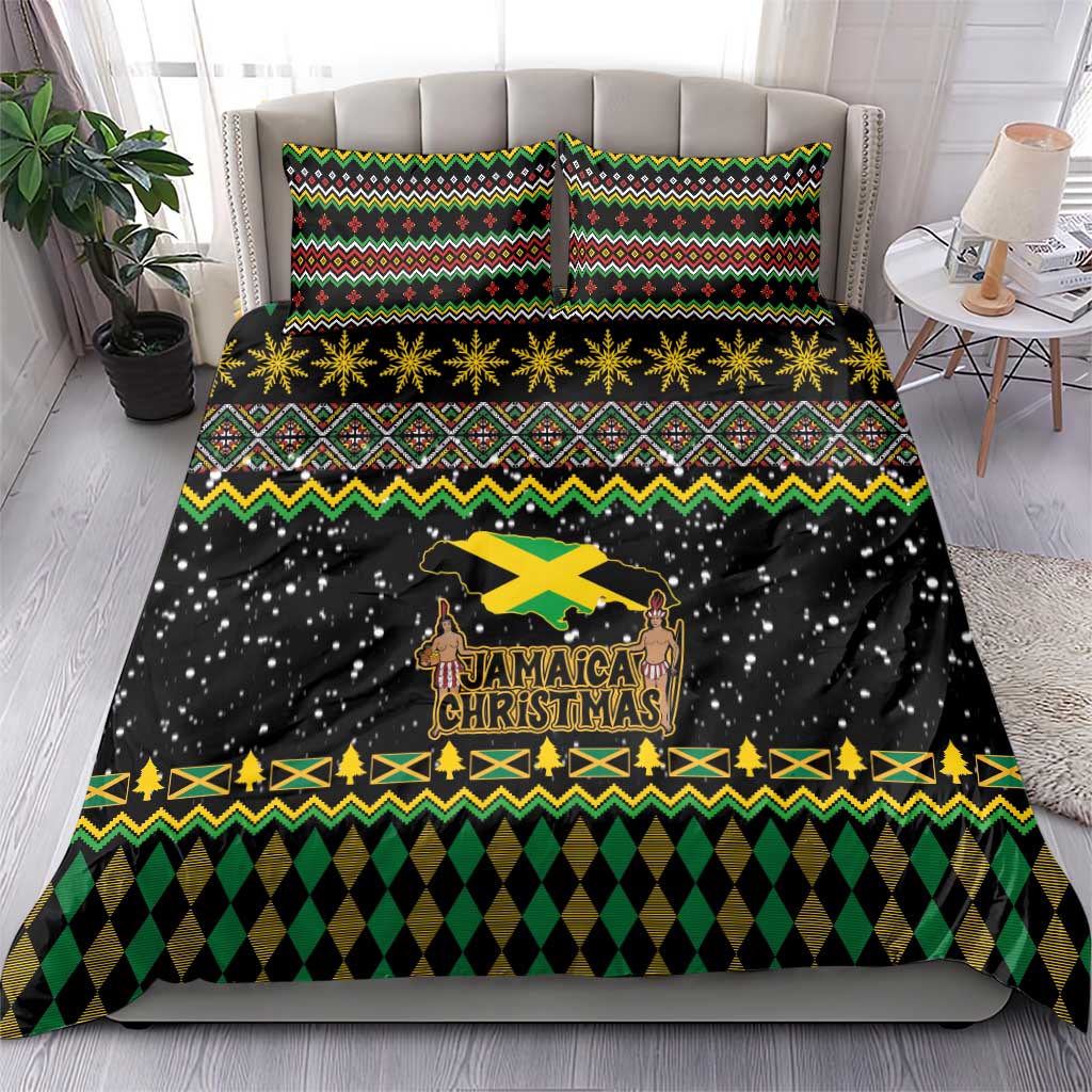 Jamaican Christmas Bedding Set - Rastafarian Lion with Xmas Elements Reggae Style - Wonder Print Shop