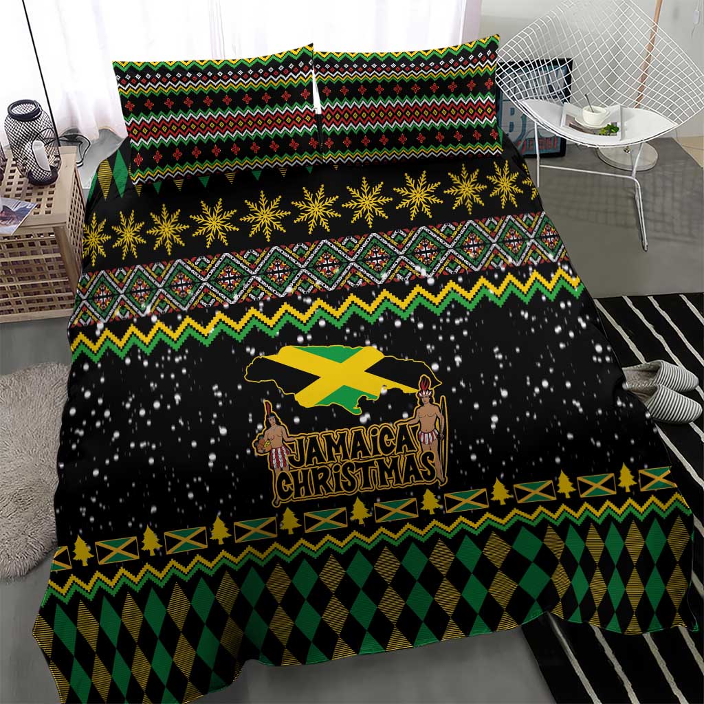 Jamaican Christmas Bedding Set - Rastafarian Lion with Xmas Elements Reggae Style - Wonder Print Shop