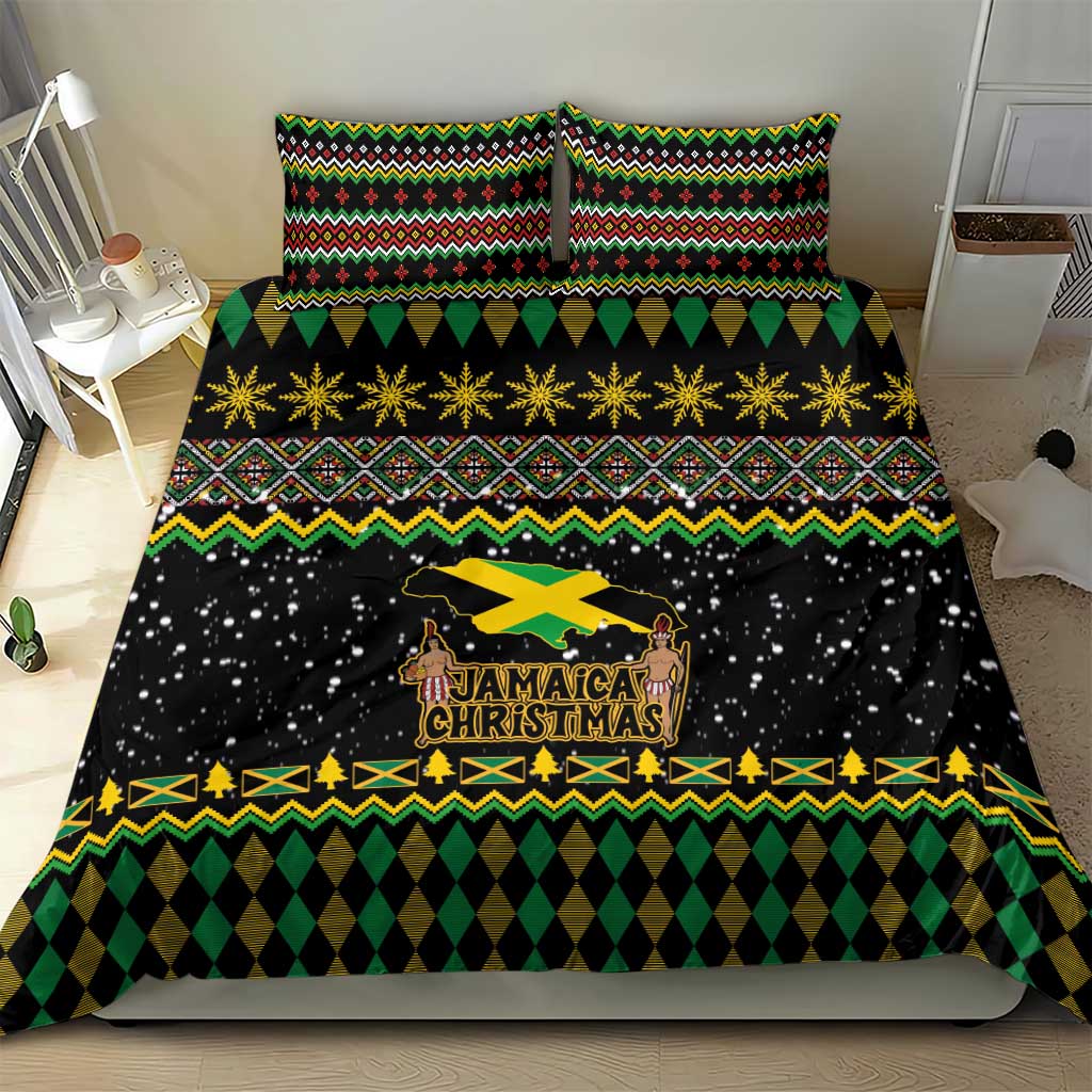 Jamaican Christmas Bedding Set - Rastafarian Lion with Xmas Elements Reggae Style - Wonder Print Shop