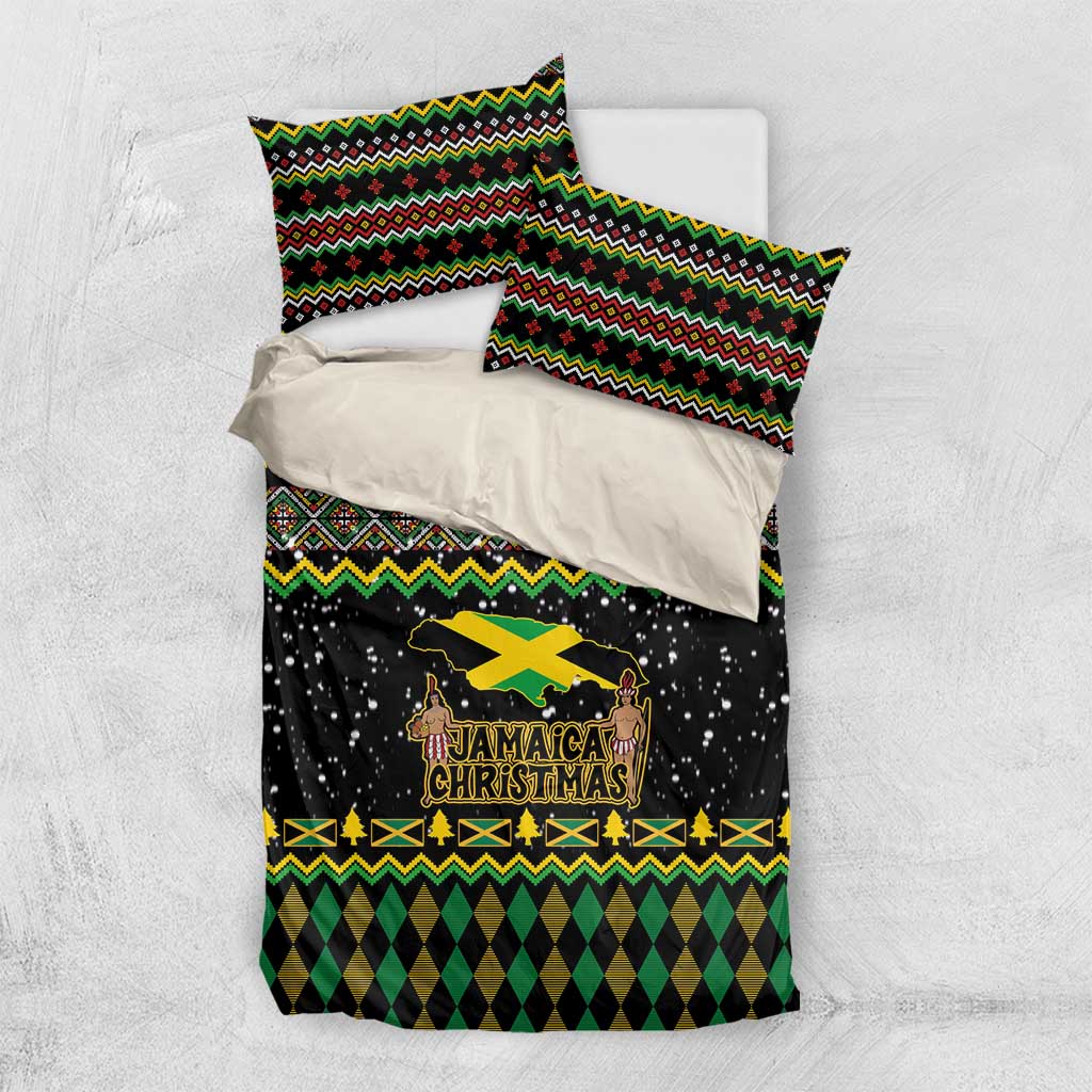 Jamaican Christmas Bedding Set - Rastafarian Lion with Xmas Elements Reggae Style - Wonder Print Shop