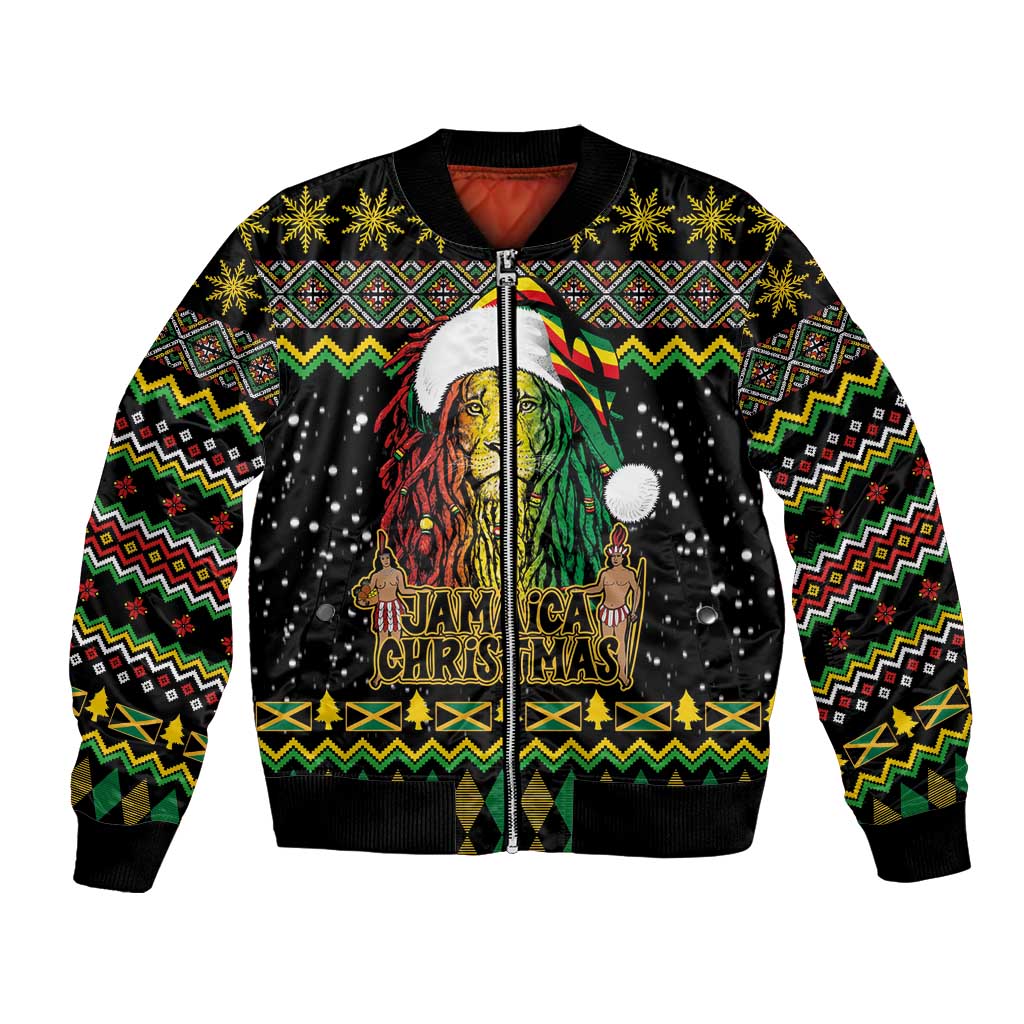 Jamaican Christmas Bomber Jacket - Rastafarian Lion with Xmas Elements Reggae Style - Wonder Print Shop