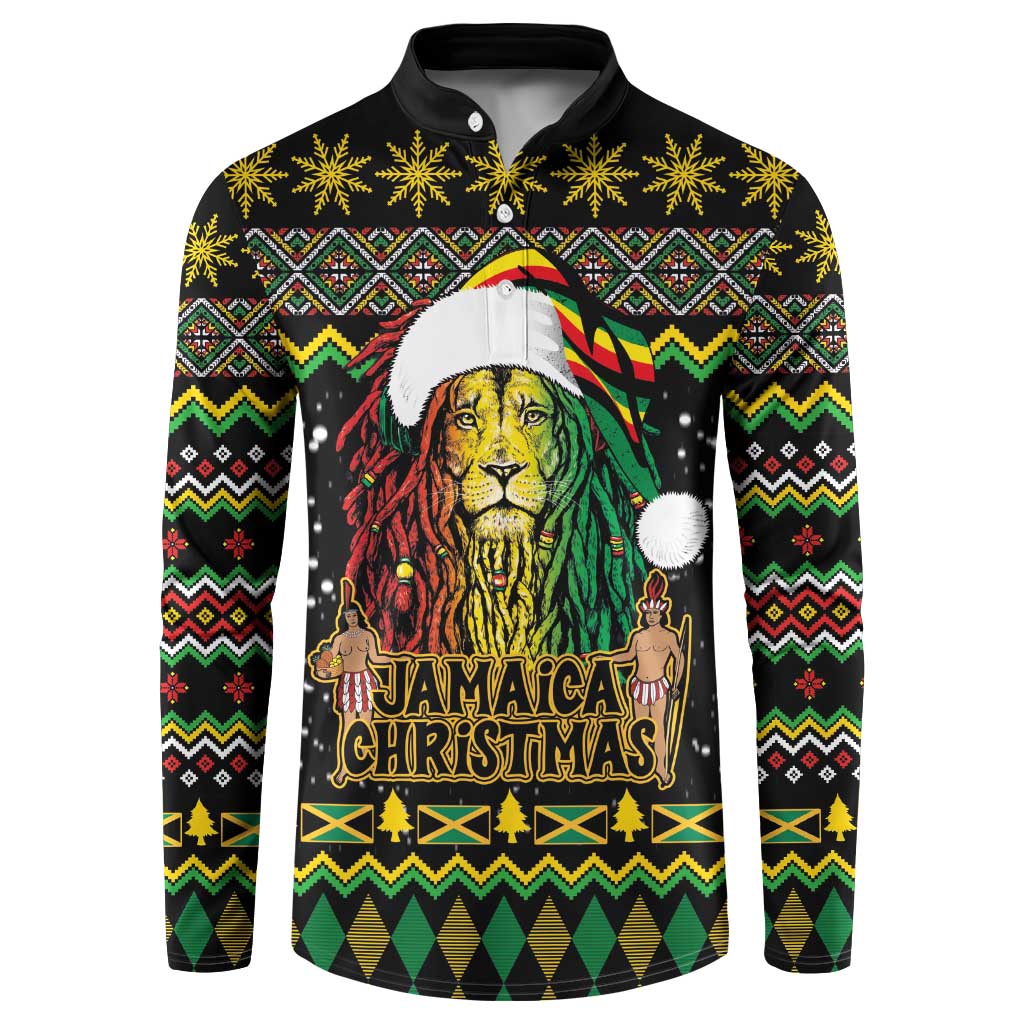 Jamaican Christmas Button Sweatshirt - Rastafarian Lion with Xmas Elements Reggae Style - Wonder Print Shop