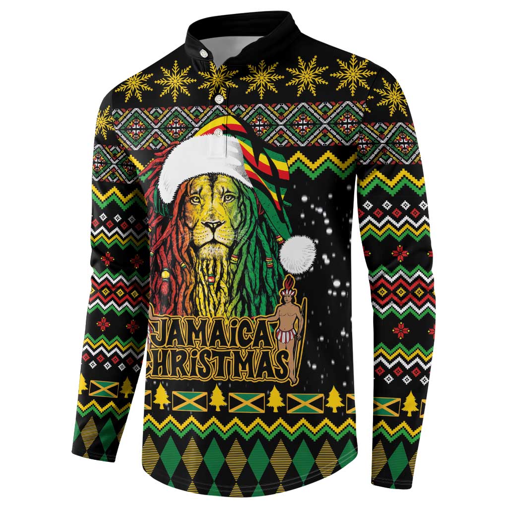 Jamaican Christmas Button Sweatshirt - Rastafarian Lion with Xmas Elements Reggae Style - Wonder Print Shop