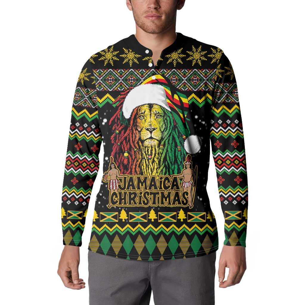 Jamaican Christmas Button Sweatshirt - Rastafarian Lion with Xmas Elements Reggae Style - Wonder Print Shop