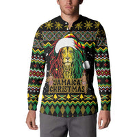 Jamaican Christmas Button Sweatshirt - Rastafarian Lion with Xmas Elements Reggae Style - Wonder Print Shop