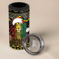 Jamaican Christmas 4 in 1 Can Cooler Tumbler Rastafarian Lion with Xmas Elements Reggae Style - Wonder Print Shop