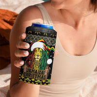 Jamaican Christmas 4 in 1 Can Cooler Tumbler Rastafarian Lion with Xmas Elements Reggae Style - Wonder Print Shop