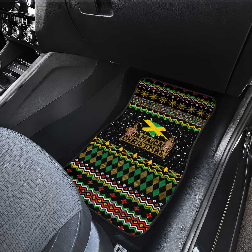 Jamaican Christmas Car Mats - Rastafarian Lion with Xmas Elements Reggae Style - Wonder Print Shop