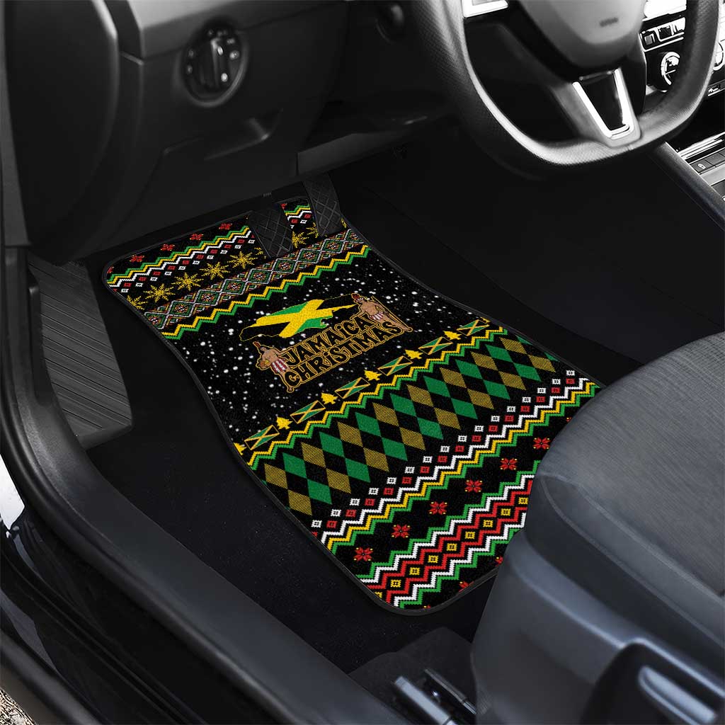 Jamaican Christmas Car Mats - Rastafarian Lion with Xmas Elements Reggae Style - Wonder Print Shop