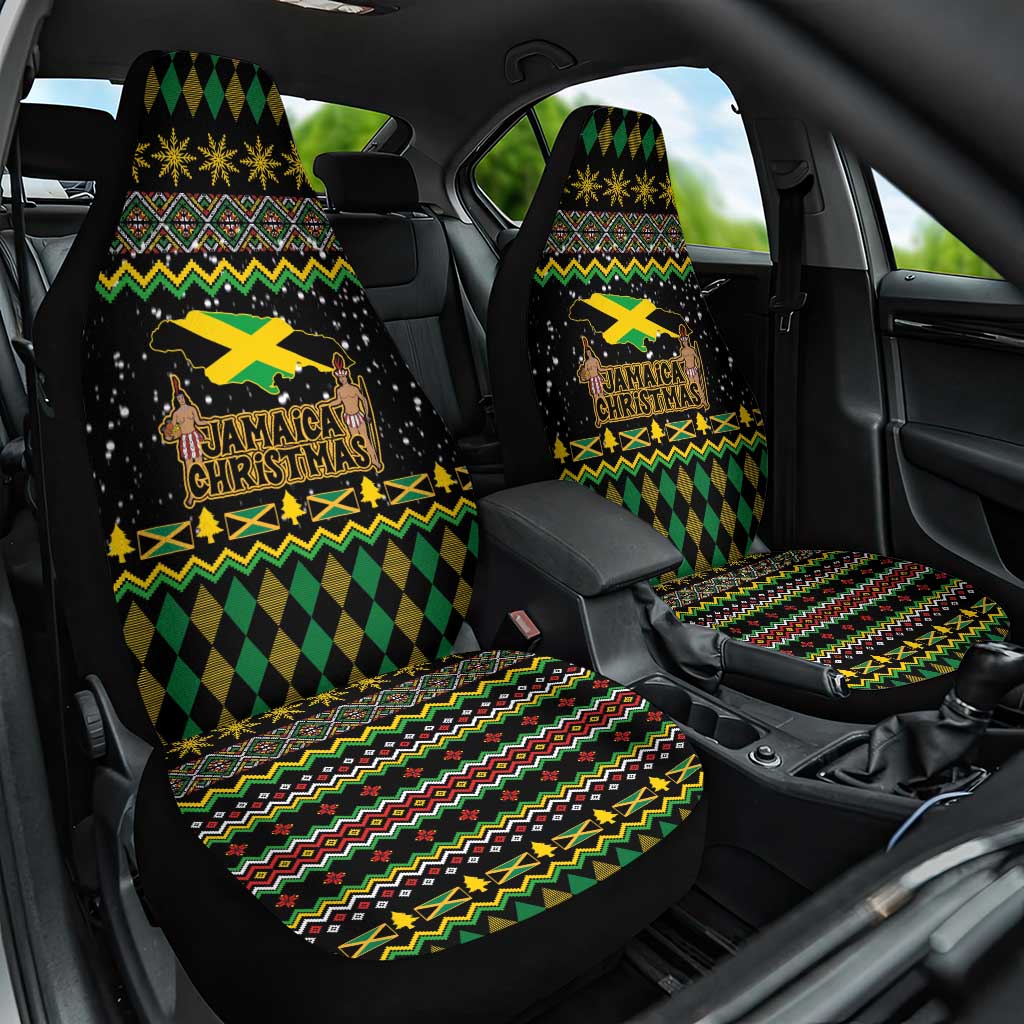 Jamaican Christmas Car Seat Cover - Rastafarian Lion with Xmas Elements Reggae Style - Wonder Print Shop