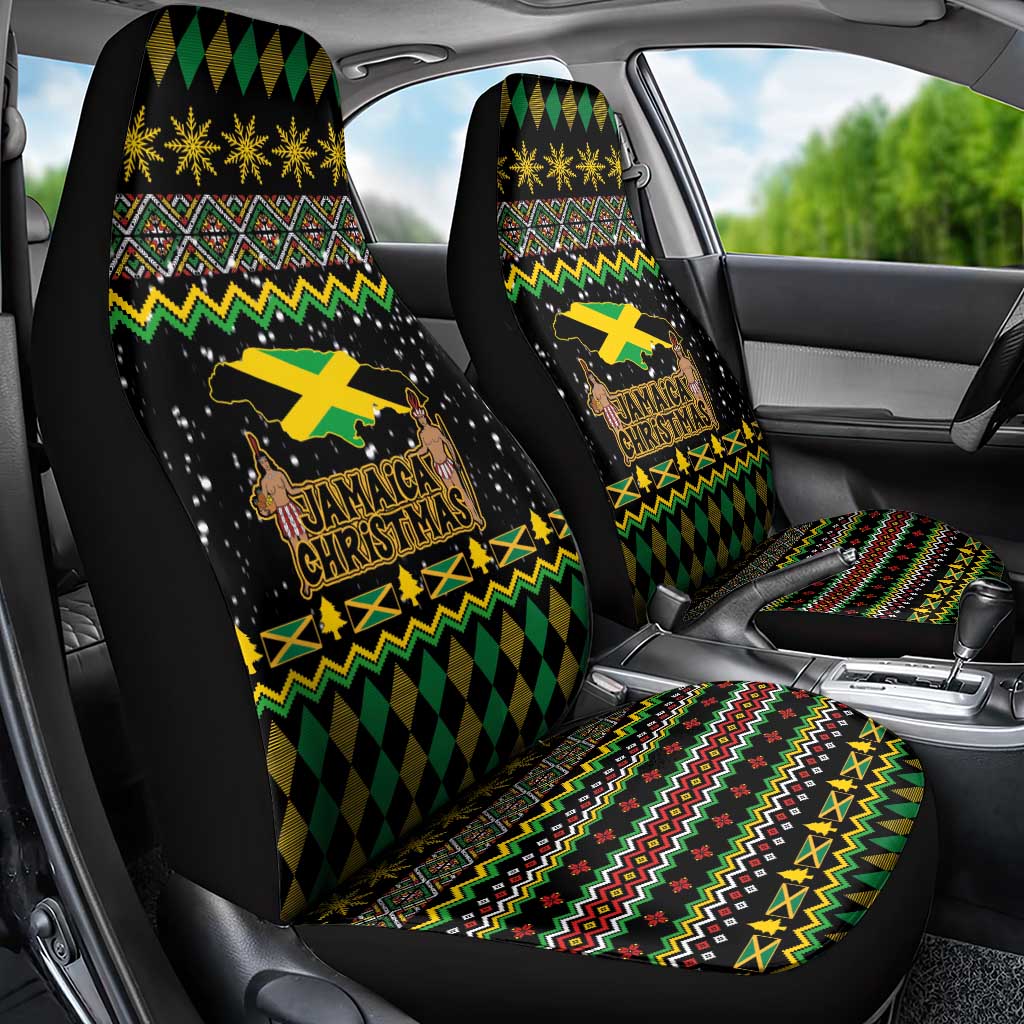 Jamaican Christmas Car Seat Cover - Rastafarian Lion with Xmas Elements Reggae Style - Wonder Print Shop