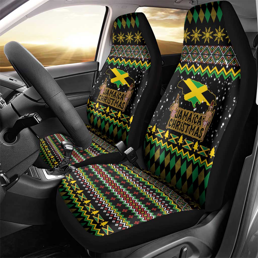 Jamaican Christmas Car Seat Cover - Rastafarian Lion with Xmas Elements Reggae Style - Wonder Print Shop