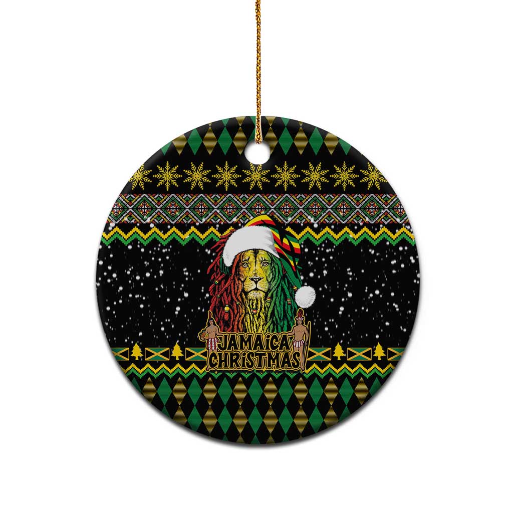 Jamaican Christmas Ceramic Ornament - Rastafarian Lion with Xmas Elements Reggae Style - Wonder Print Shop