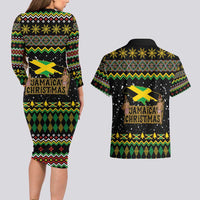 Jamaican Christmas Couples Matching Long Sleeve Bodycon Dress and Hawaiian Shirt - Rastafarian Lion with Xmas Elements Reggae Style - Wonder Print Shop