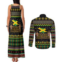 Jamaican Christmas Couples Matching Tank Maxi Dress and Long Sleeve Button Shirt - Rastafarian Lion with Xmas Elements Reggae Style - Wonder Print Shop