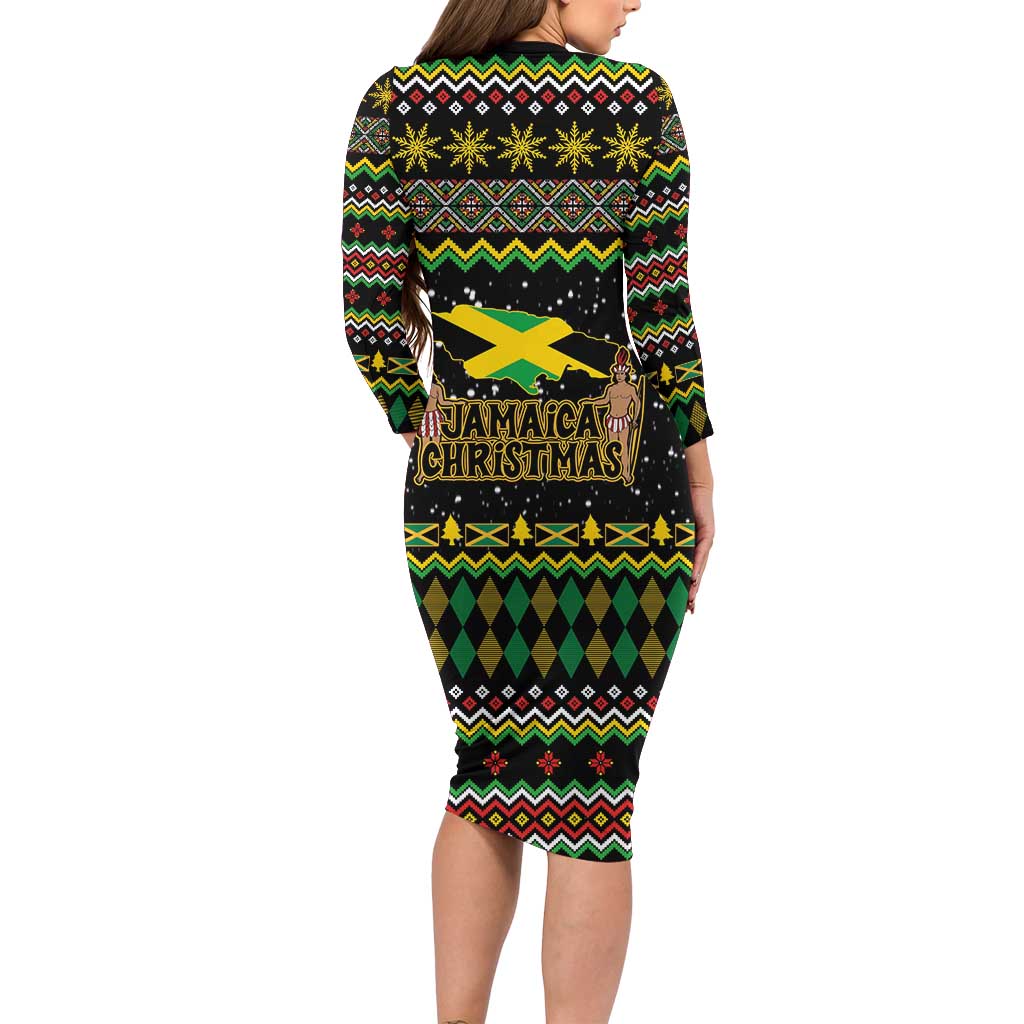 Jamaican Christmas Family Matching Long Sleeve Bodycon Dress and Hawaiian Shirt - Rastafarian Lion with Xmas Elements Reggae Style - Wonder Print Shop