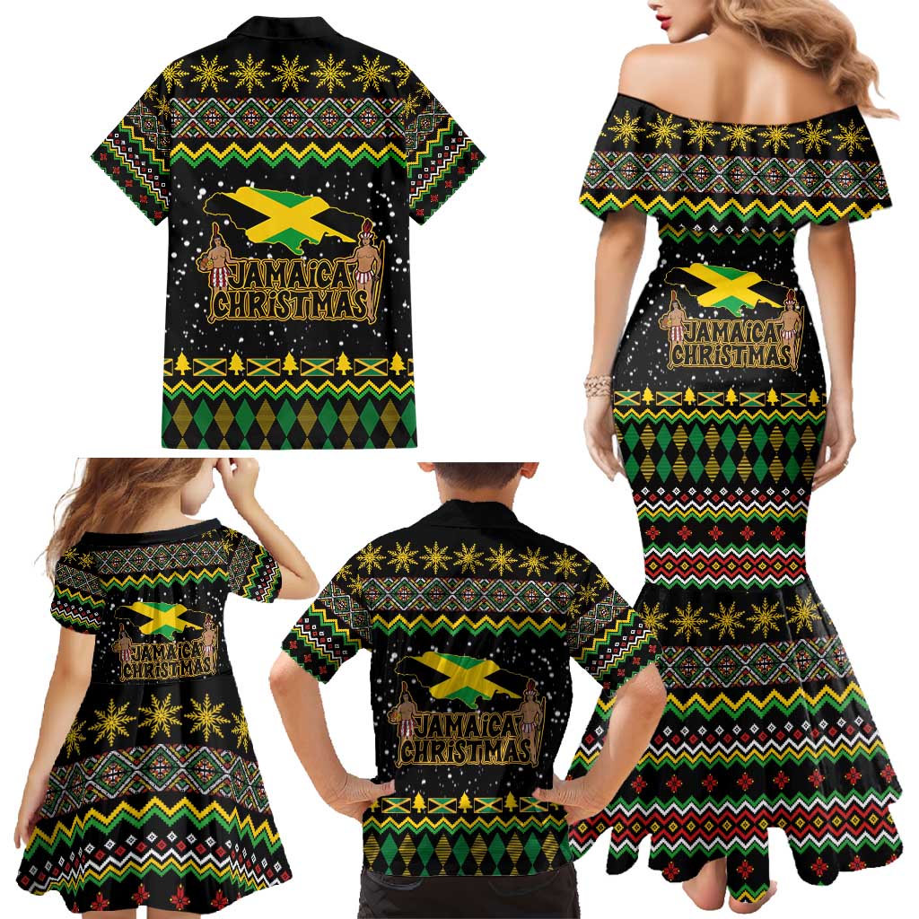 Jamaican Christmas Family Matching Mermaid Dress and Hawaiian Shirt - Rastafarian Lion with Xmas Elements Reggae Style - Wonder Print Shop