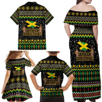 Jamaican Christmas Family Matching Off Shoulder Maxi Dress and Hawaiian Shirt - Rastafarian Lion with Xmas Elements Reggae Style - Wonder Print Shop