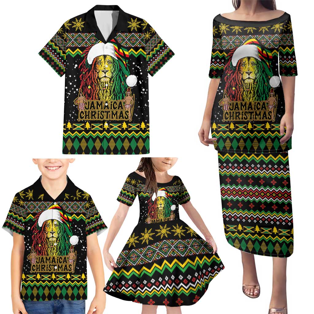 Jamaican Christmas Family Matching Puletasi and Hawaiian Shirt - Rastafarian Lion with Xmas Elements Reggae Style - Wonder Print Shop