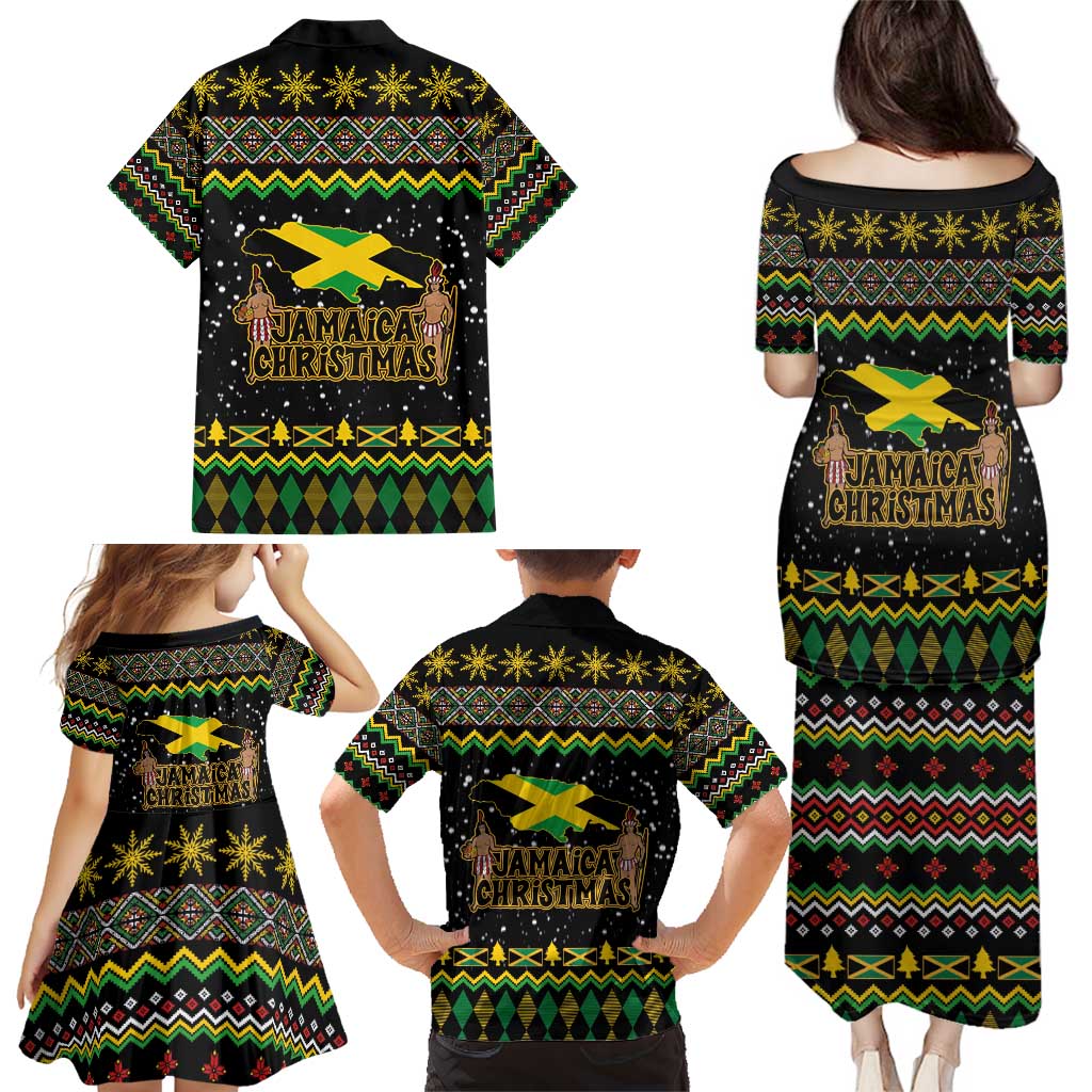 Jamaican Christmas Family Matching Puletasi and Hawaiian Shirt - Rastafarian Lion with Xmas Elements Reggae Style - Wonder Print Shop