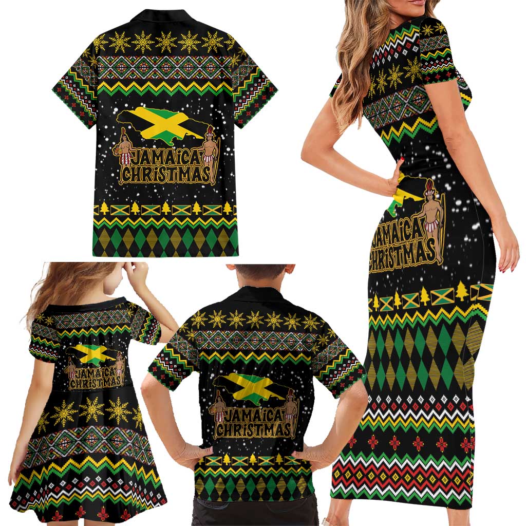 Jamaican Christmas Family Matching Short Sleeve Bodycon Dress and Hawaiian Shirt - Rastafarian Lion with Xmas Elements Reggae Style - Wonder Print Shop