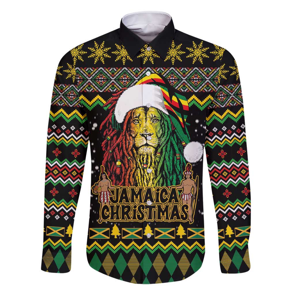 Jamaican Christmas Family Matching Short Sleeve Bodycon Dress and Hawaiian Shirt - Rastafarian Lion with Xmas Elements Reggae Style - Wonder Print Shop