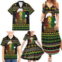 Jamaican Christmas Family Matching Summer Maxi Dress and Hawaiian Shirt - Rastafarian Lion with Xmas Elements Reggae Style - Wonder Print Shop