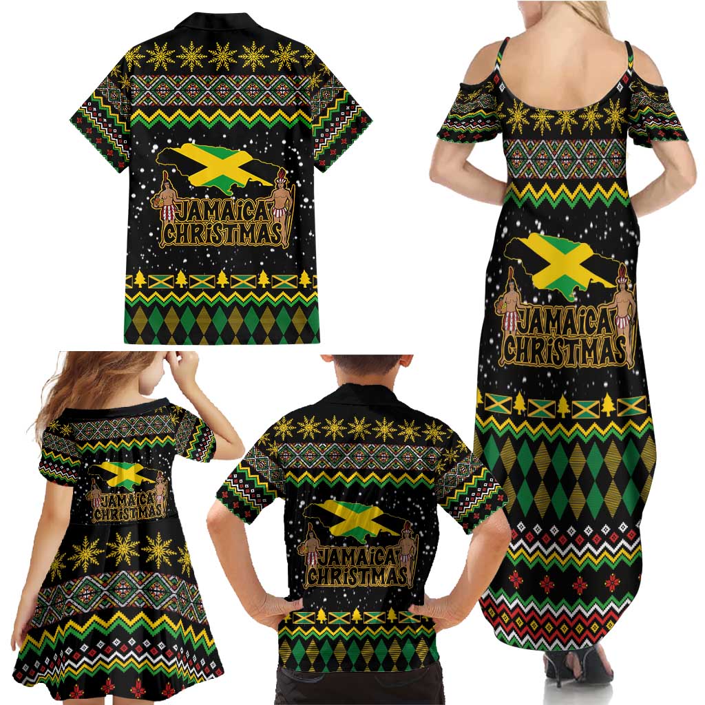 Jamaican Christmas Family Matching Summer Maxi Dress and Hawaiian Shirt - Rastafarian Lion with Xmas Elements Reggae Style - Wonder Print Shop