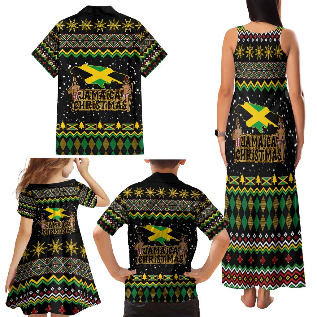 Jamaican Christmas Family Matching Tank Maxi Dress and Hawaiian Shirt - Rastafarian Lion with Xmas Elements Reggae Style - Wonder Print Shop