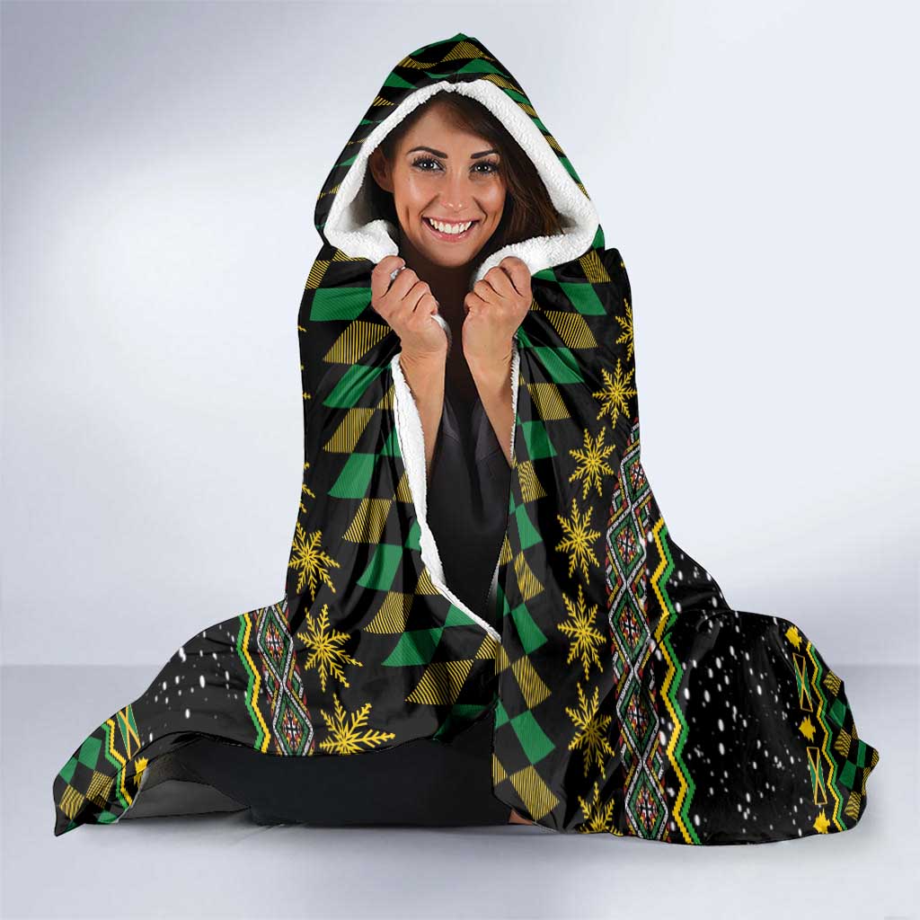Jamaican Christmas Hooded Blanket - Rastafarian Lion with Xmas Elements Reggae Style